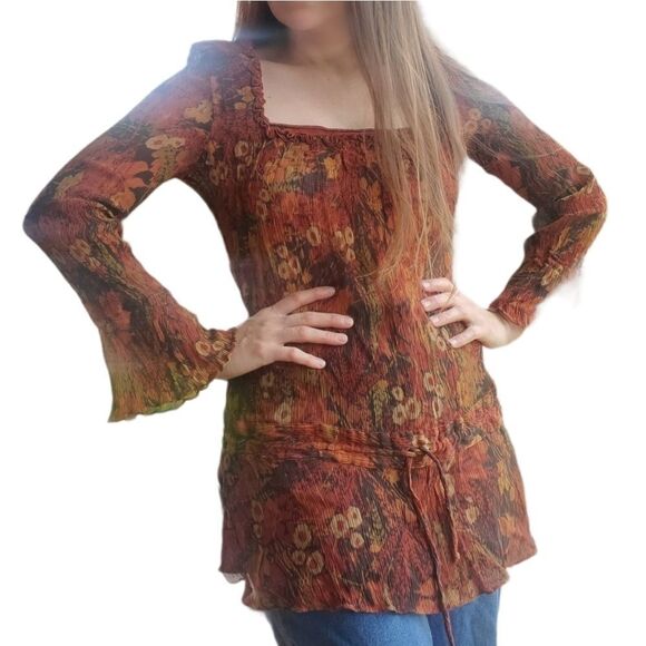 Joesphine Chaus Women brown floral silk top. - Picture 3 of 11